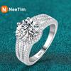 NeeTim 2ct D Color Moissanite Ring 925 Sterling Silver Lab Diamond Engagement Ring Wedding Band for Women with Certificate