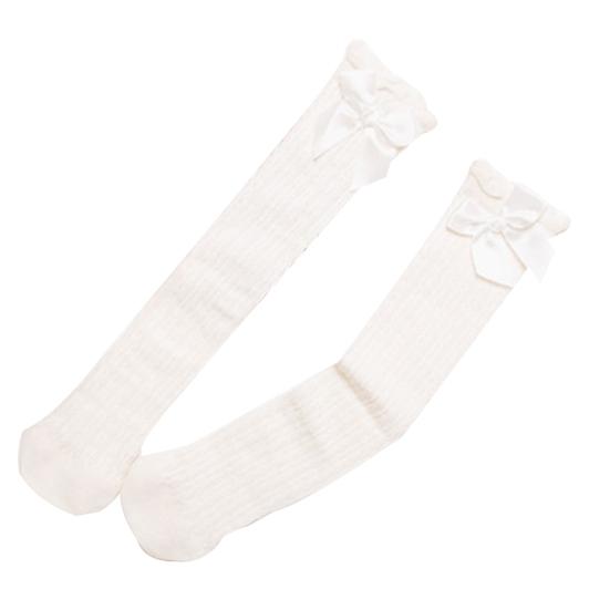32cm Kids Girls Lace Bowknot Knee High Knee Long Soft Cotton Socks Stockings