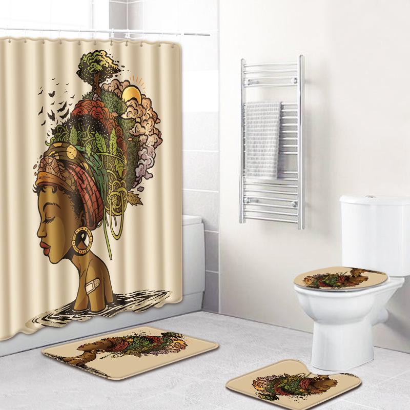 4 Pieces / Set of Carpet Bathroom Mat African Women Curtain Set Home Decoration