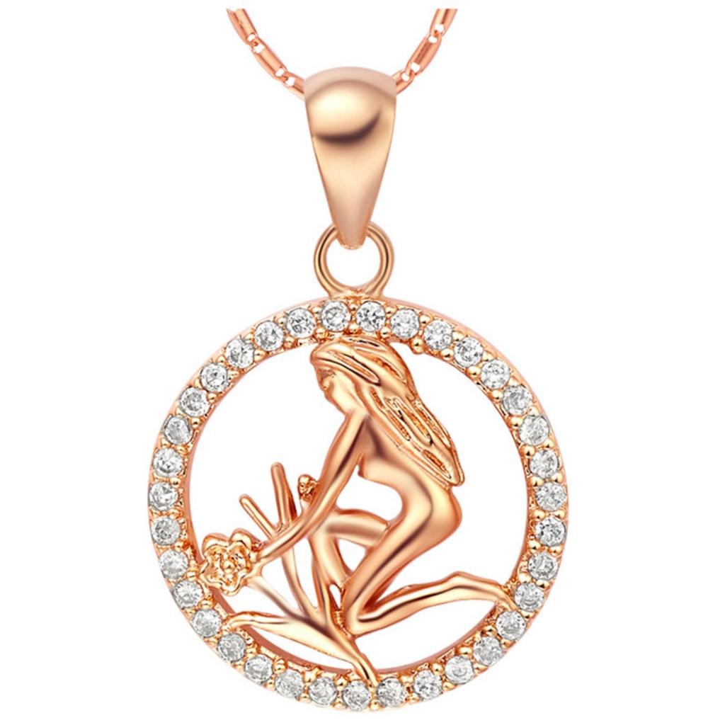 Rose Gold Color Twelve Constellations Zircon Pendant Necklace Female Jewelry