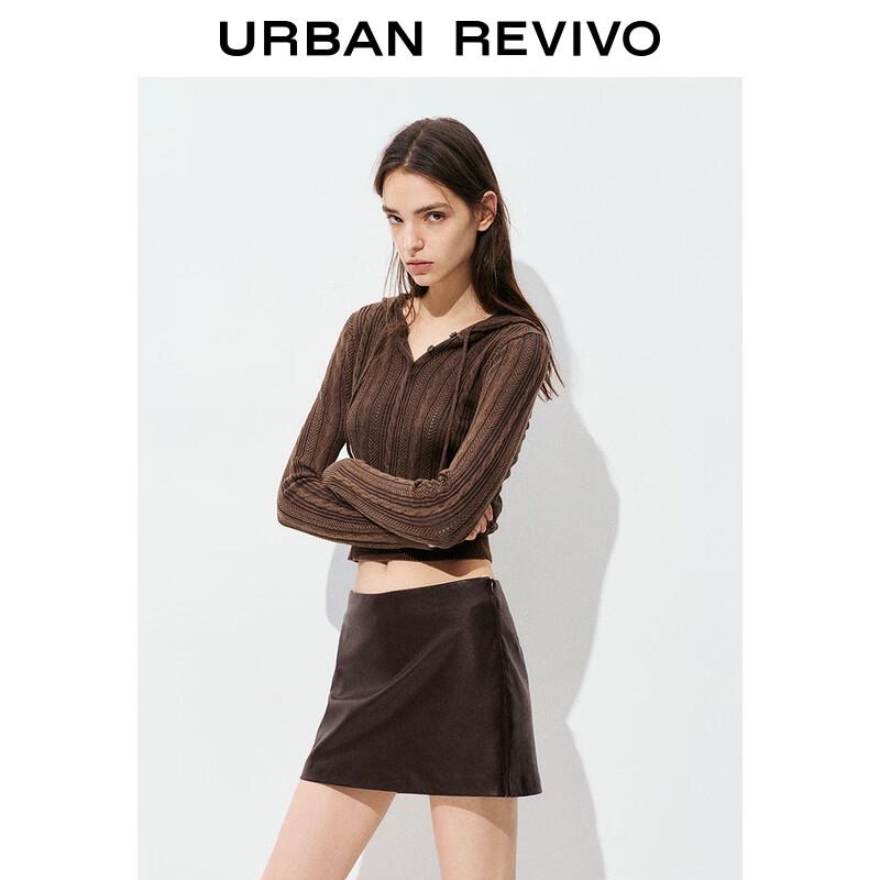 UR Women's Casual Hollow Texture Hooded Knit Sweater