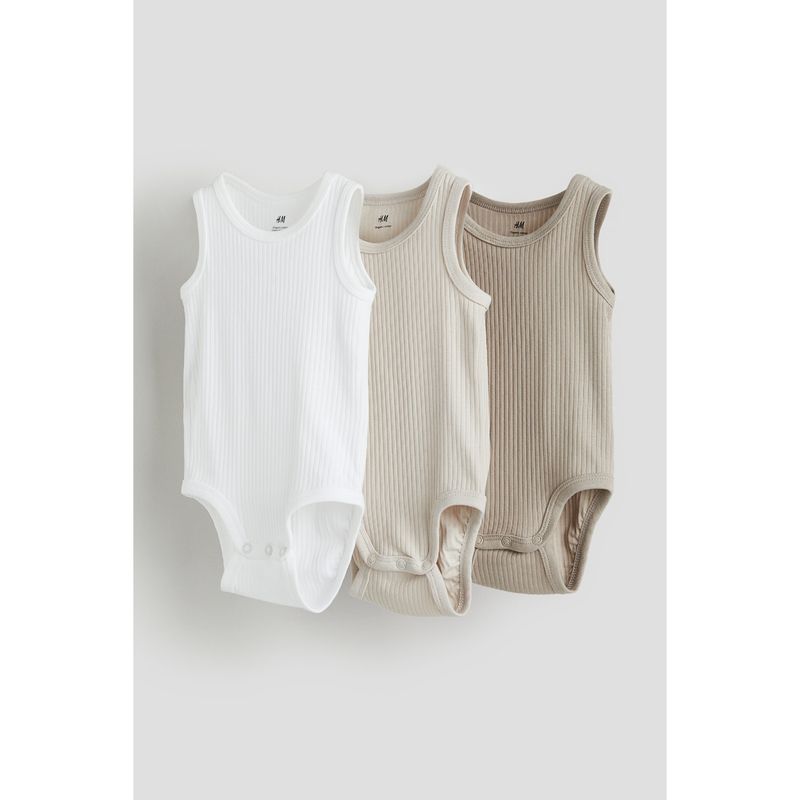 

Детская одежда HM Комбинезоны для малышек 3 штуки Летняя простота Без рукавов Ромпер 1145130 Beige/White 52/40(0-1m)