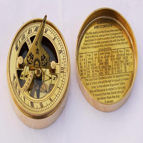 Handmade 3 Inch Brass Compass Vintage Marine Brass Sundial Compass With