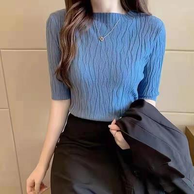 Short-sleeved Bottoming Sweater Sweater Women's Spring Fashion Slim Short Tops Inner Knitwear Casual Essential Comfort Style Slim Fit Pullovers Tees