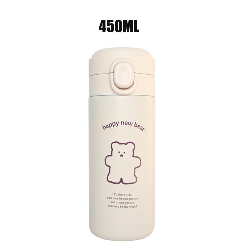 450ml Bear Thermos Cup Outdoor Travel Sports Water Bottle Portable Water Cup Running Riding Camping Hiking Kettle Vacuum Flask