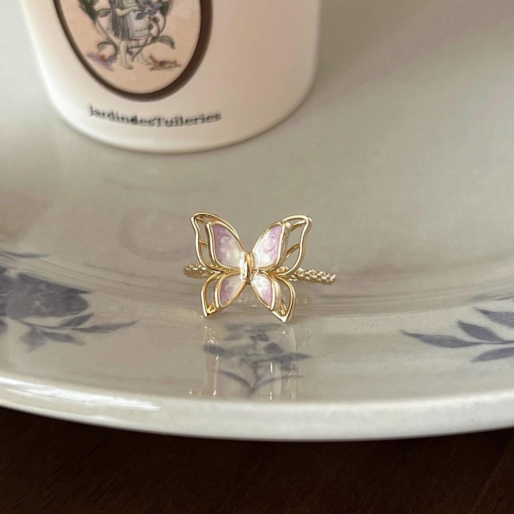 Purple Enamel Butterfly Ring - Luxurious and Vibrant, Versatile, Non-Fading Design for Women