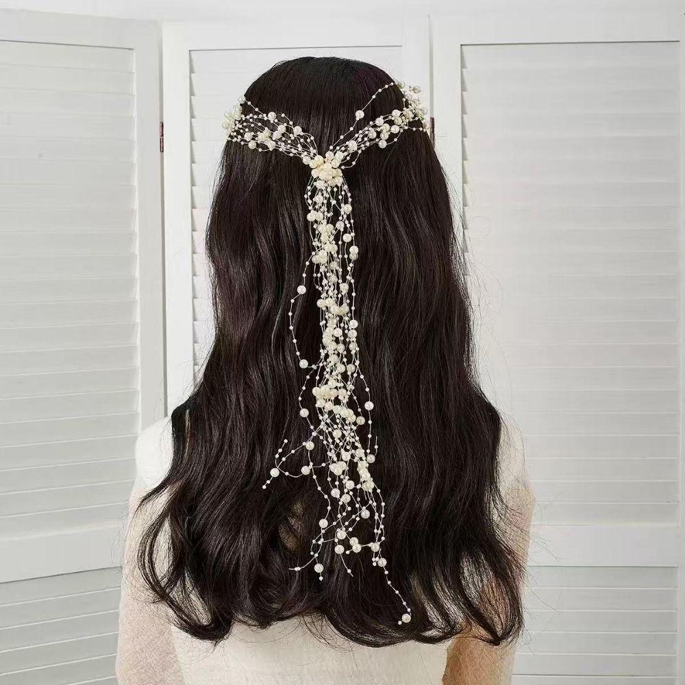 Multi-Layer Bridal Pearl Headband Handmade Women Daily Hair Wear Crystal Pearl Hair Vine Wedding