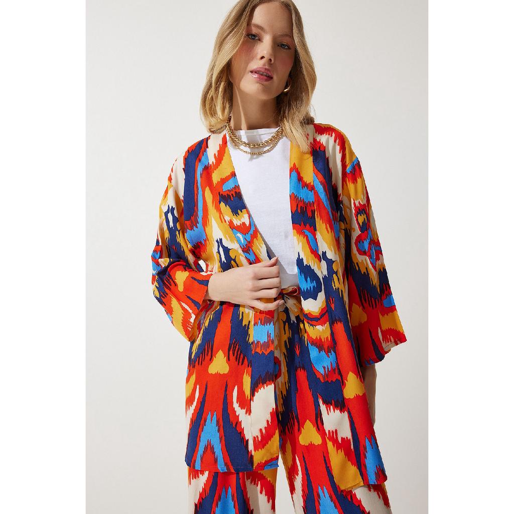 Zestaw damskich spodni kimono palazzo w kolorze pomarańczowym, wzorzystym En00614