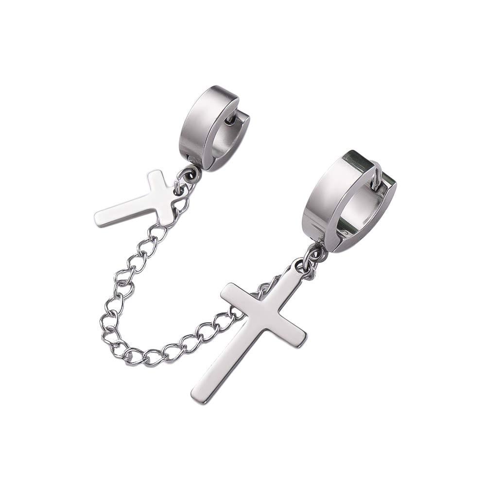 Earrings Punk Titanium Steel Cross Men Ear Cuff Dangle Earrings Korean Stud Earrings Women Ear Clip