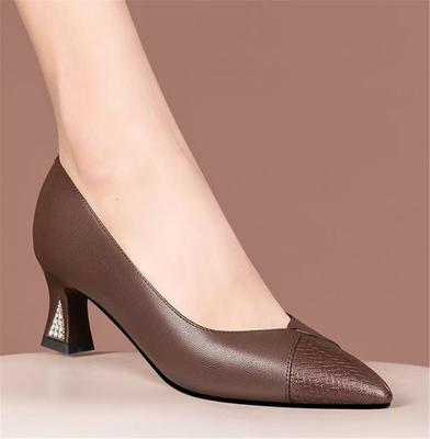Scarpe classiche da donna con punta a punta in vernice marrone primavera slip-on tacco a stiletto lady casual comfort da lavoro décolleté ab661