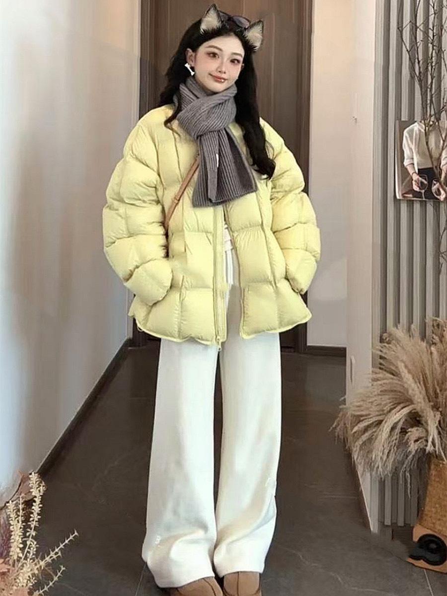 

Round neck pressed line small checkered down jacket women s 2025 winter new loose fashion warm thickened bread jacket XL жовтий