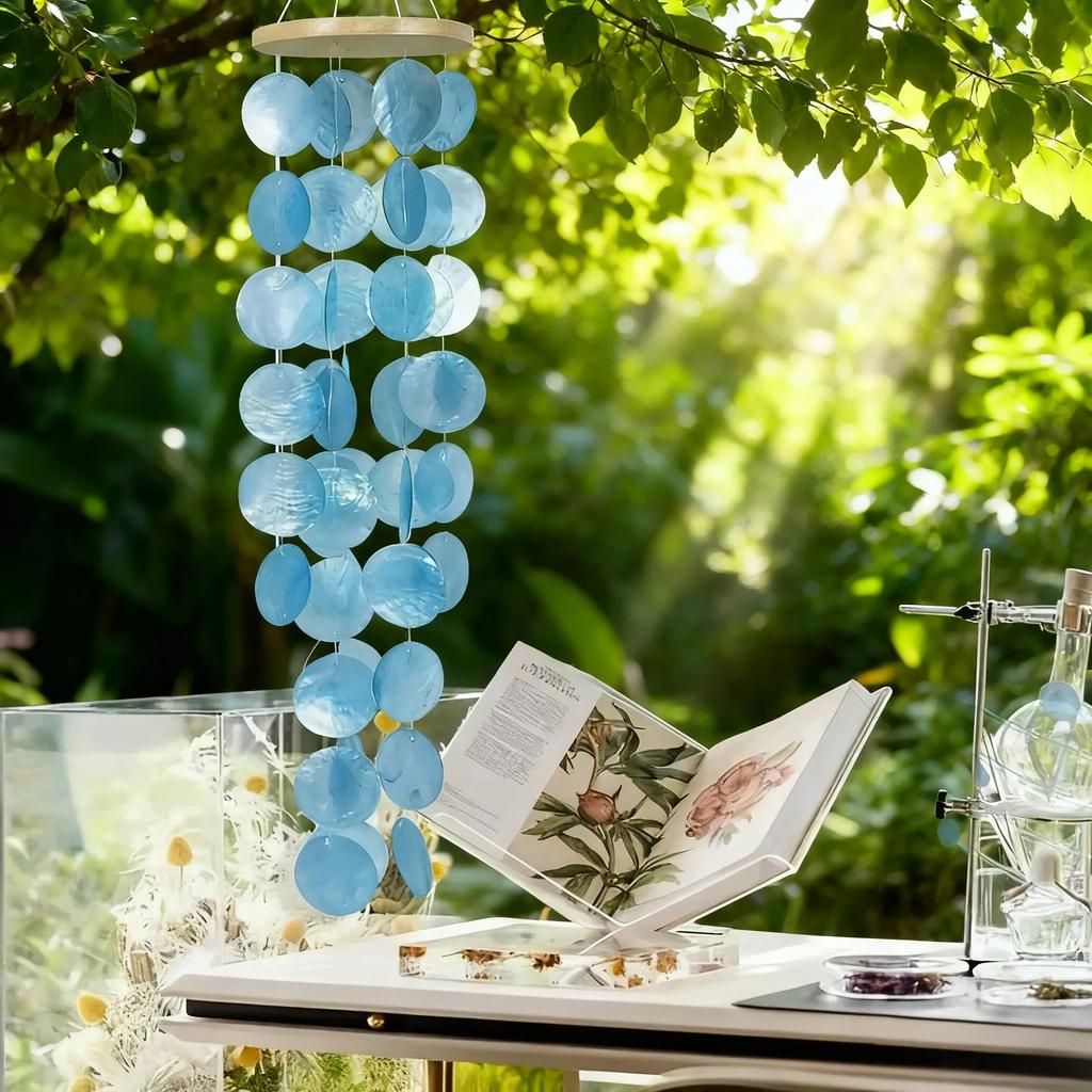 1 pz. Campanellino a Vento Fatto a Mano in Conchiglia Capiz 28 pollici Per Giardino Balcone Cortile Decorazione Esterna Decorazione a Tema Marino Spiaggia