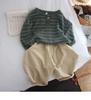 Korean Style Boys' Striped Retro T-shirt - Round Neck, Spring Fashion