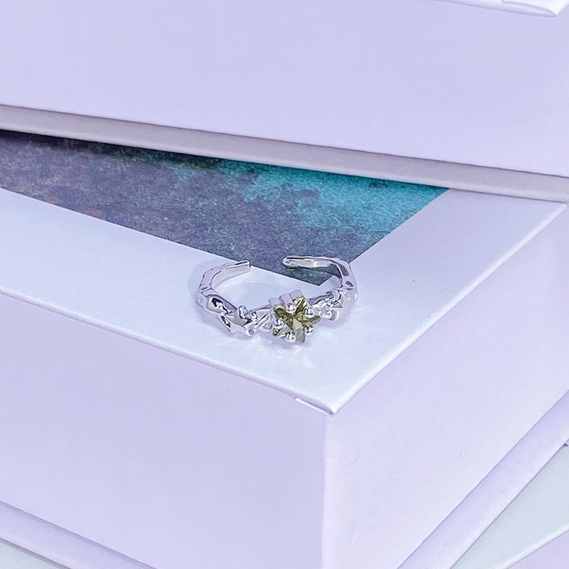 Light Luxury Color Treasure Cool Feeling Green Super Fairy Super Flash Full Diamond Inlaid Zir*****Pening Ring Small Cool Senior Ring Woman