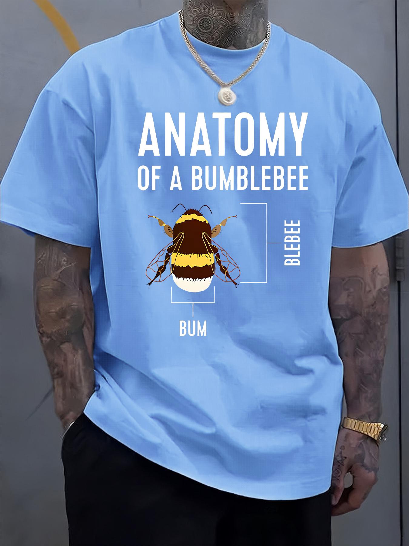 Mens Funny Bumblebee Anatomy Chart TShirt Insect Labeled Diagram with MaleFemale Bee Parts Casual Summer Short Sleeve S