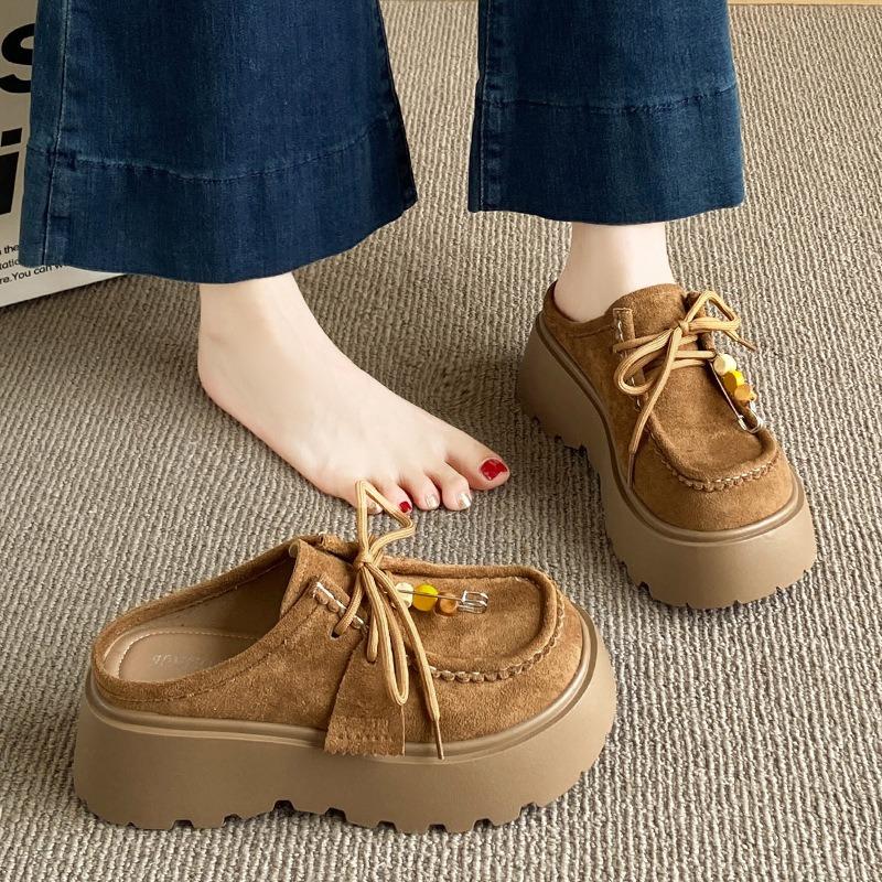 Thick bottom heightening bag head half slippers women's summer wear new one-pedal with skirt sandals