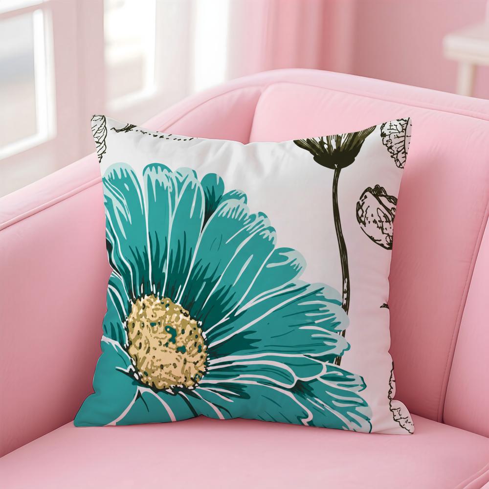 Floral Print Daisy Cushion Cover Short Plush Soft DoubleSided Printing Pillow Case Cozy Sofa Bedroom Home Decor Gift