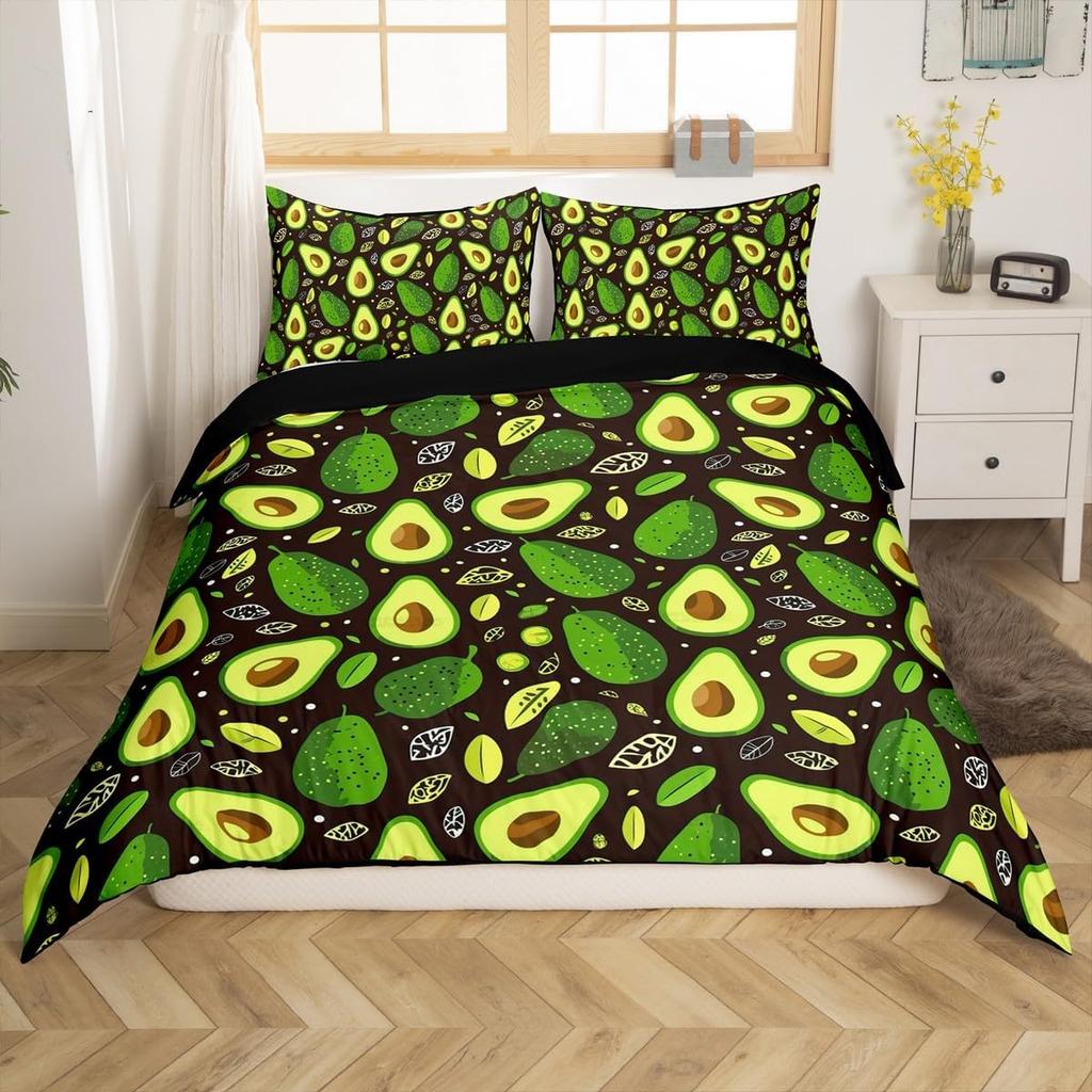 Avocado Duvet Cover Twin Queen Kawaii Green Tropical Fruit Bedding Set for Kids Girl Botanical Comforter Cover with 2 Pillowcase