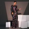 Plus-Size Evening Dress with Long Sleeves, Elegant Round Neck, Sexy Slim Fit, Long Sequined Gown for Birthday Parties and Bridesmaids