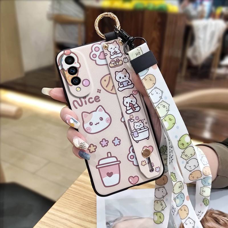 Protective Lanyard Phone Case For Wiko T50 Shockproof Soft Case Kickstand Wrist Strap Fashion Design Cute Anti-knock