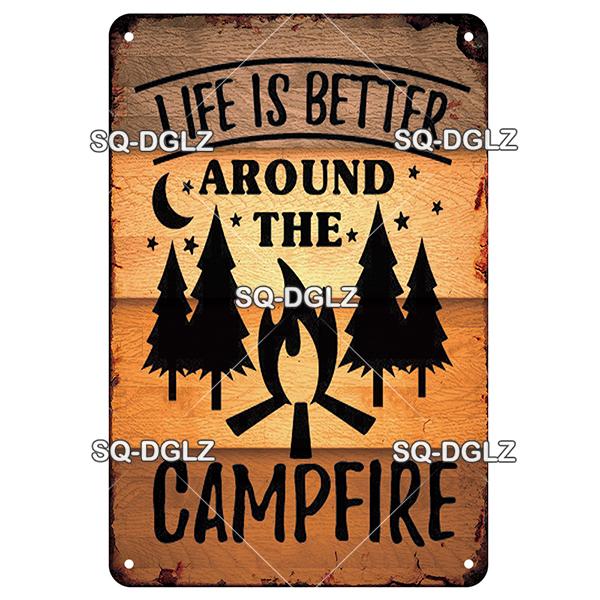 SQ-DGLZ Vintage Camping Rules Relax Metal Sign Plate Tin Sign Plate Home Bar Door Wall Decor Sticker Decoration Plaque Poster