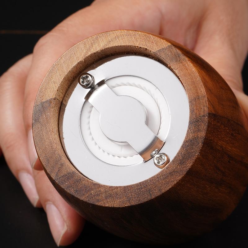 Macinino per pepe a manovella, Nucleo in ceramica, Macinino per spezie e pepe stile vaso/giara da vino/sfera, Saliera e pepiera multiuso, In legno, Macinino per barbecue