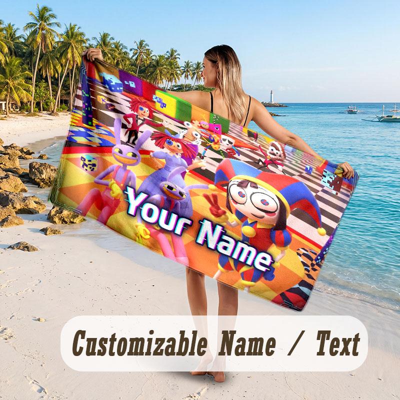 Personalized Beach Towel,The Amazing Digital Circus Custom Printed Name Text, Super Absorbent Towel For Beach Vacation