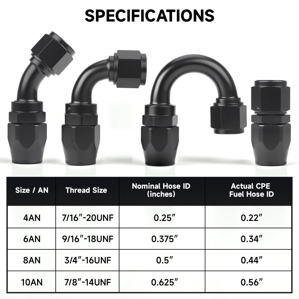 1 PCS Universal Straight 0 45 90 180 Degree Aluminum Car Swivel Hose End Fitting Adapter AN4/AN6/AN8/AN10 Oil Fuel CPE Line NPT