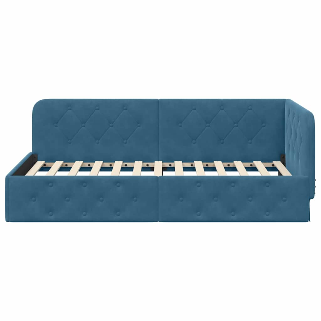 Corner Bed Frame Blue 100 X 200 Cm Velvet