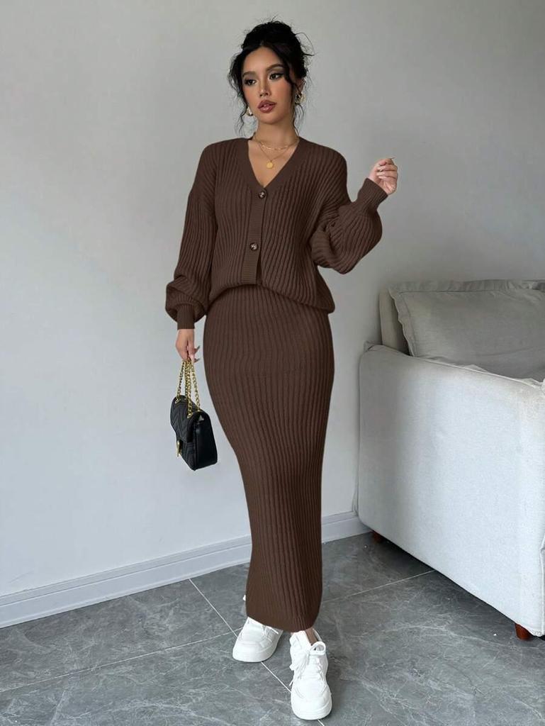 Available: Women's Casual 2-Piece Long-Sleeved Sweater and Skirt Set
