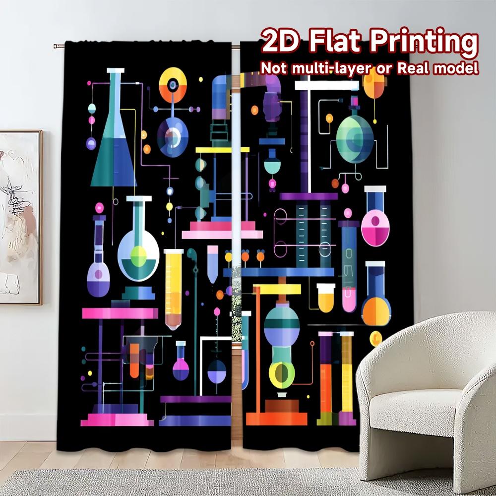 2pcs, 2D FLAT PRINTING Curtains (Without Rod) Lab Symphony Popular Curtains&Window Treatment Machine Washable Fabric Curtains