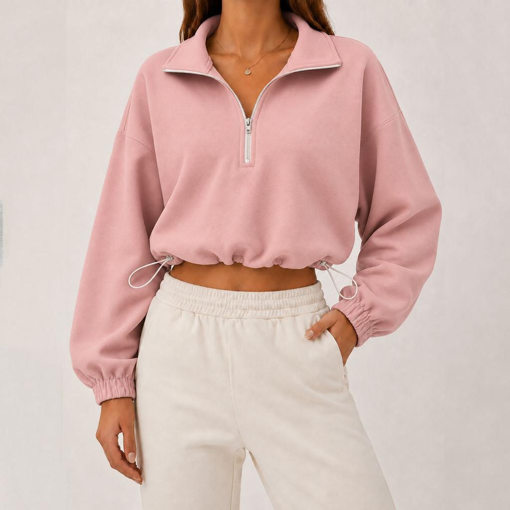 Women's Casual Half Zip Cropped Sweatshirt with Collar Color