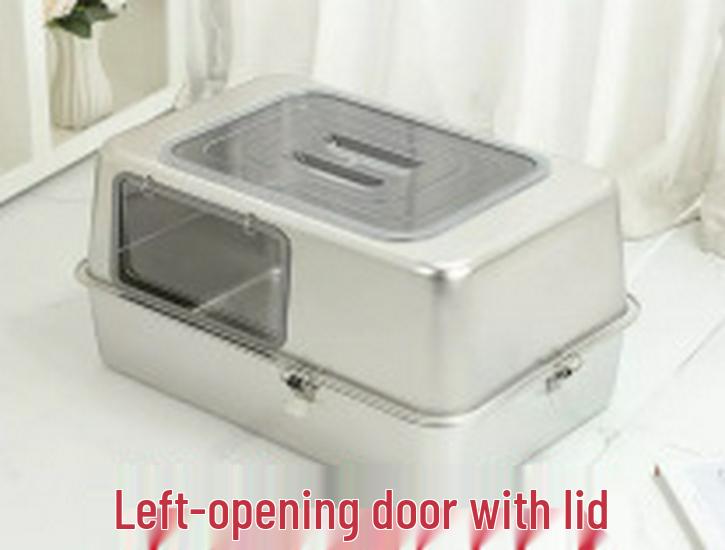 Large Stainless Steel Enclosed Cat Litter Box with Anti-Splash High Fence
