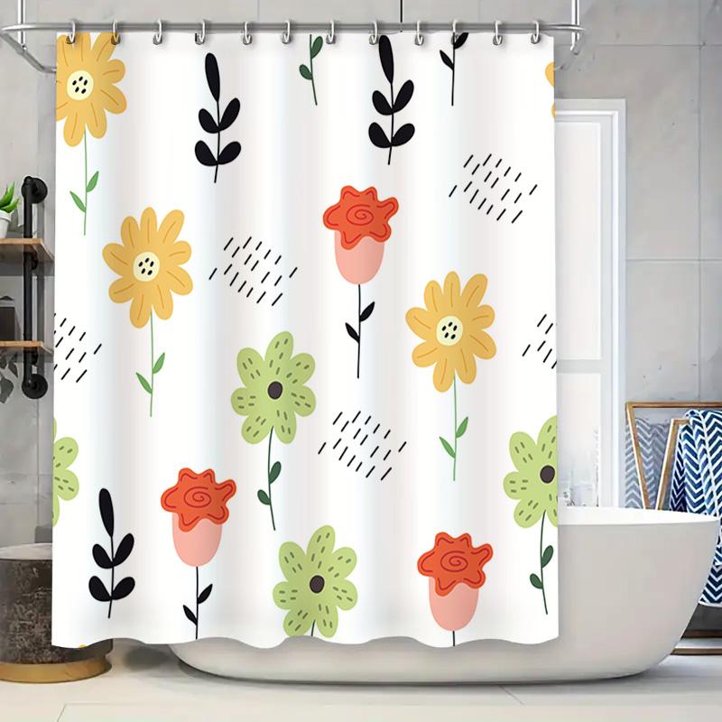 

Brightly Colored Shower Curtain With Cartoon Flowers: Stylish Bath Decoration For Home Decor Diy Projects Waterproof Fabric Shri W60H190(CM)-1 Pcs