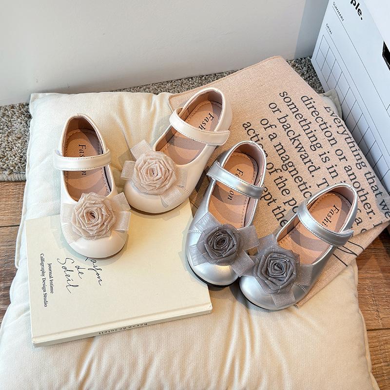 Silver children's leather shoes,  new style girls' spring-autumn single shoes, shallow-mouth girls' princess shoes, soft sole baby kids' shoes, trendy