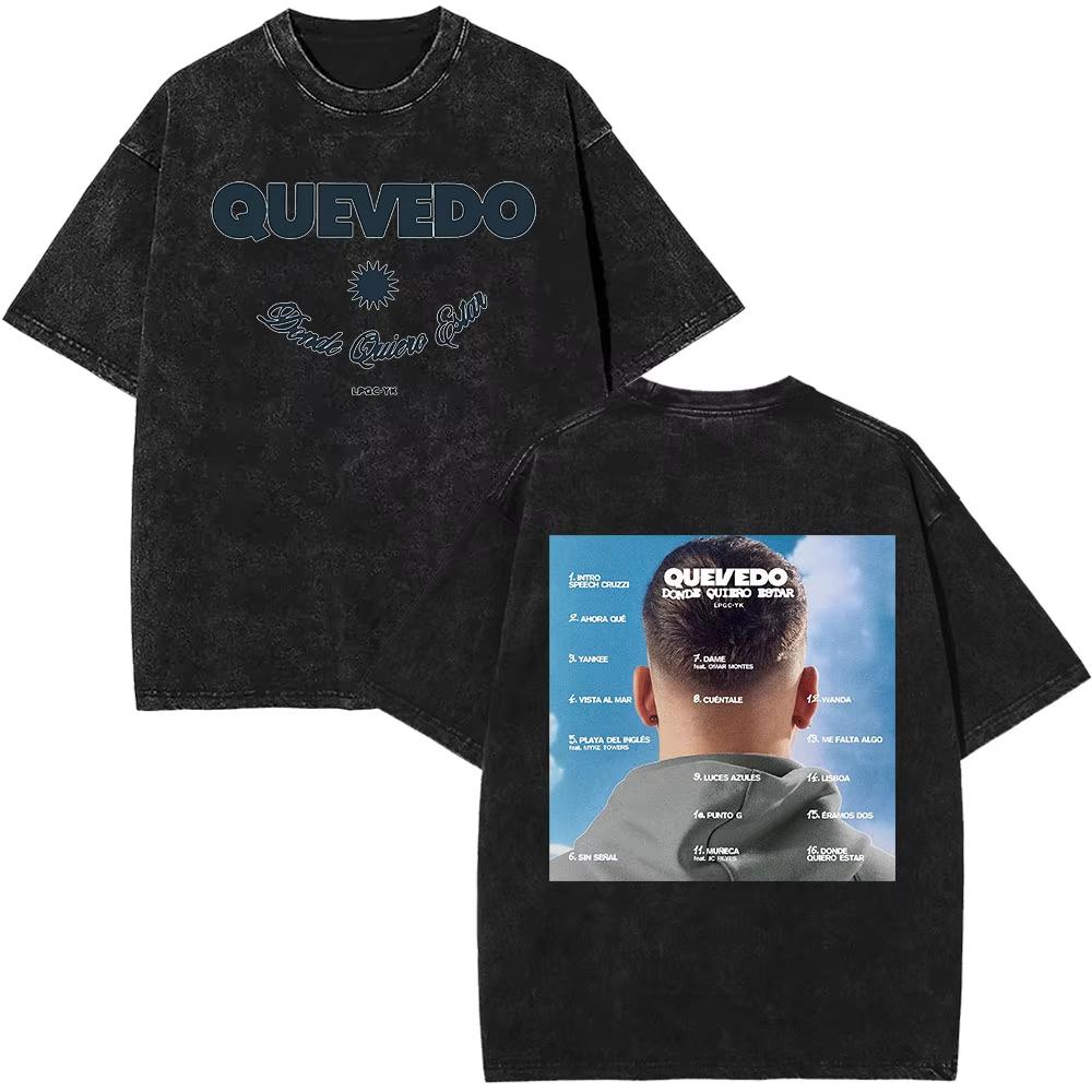 Rapper Quevedo Buenas Noches Vintage Washed T Shirt Mens High Quality Short Sleeve Tshirts Fashion Oversized Harajuku Tshirts