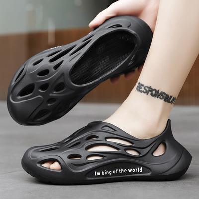 Sandals Men'S Outdoor Platform Beach Shoes Hollow Breathable Bag And Casual Hole Shoes