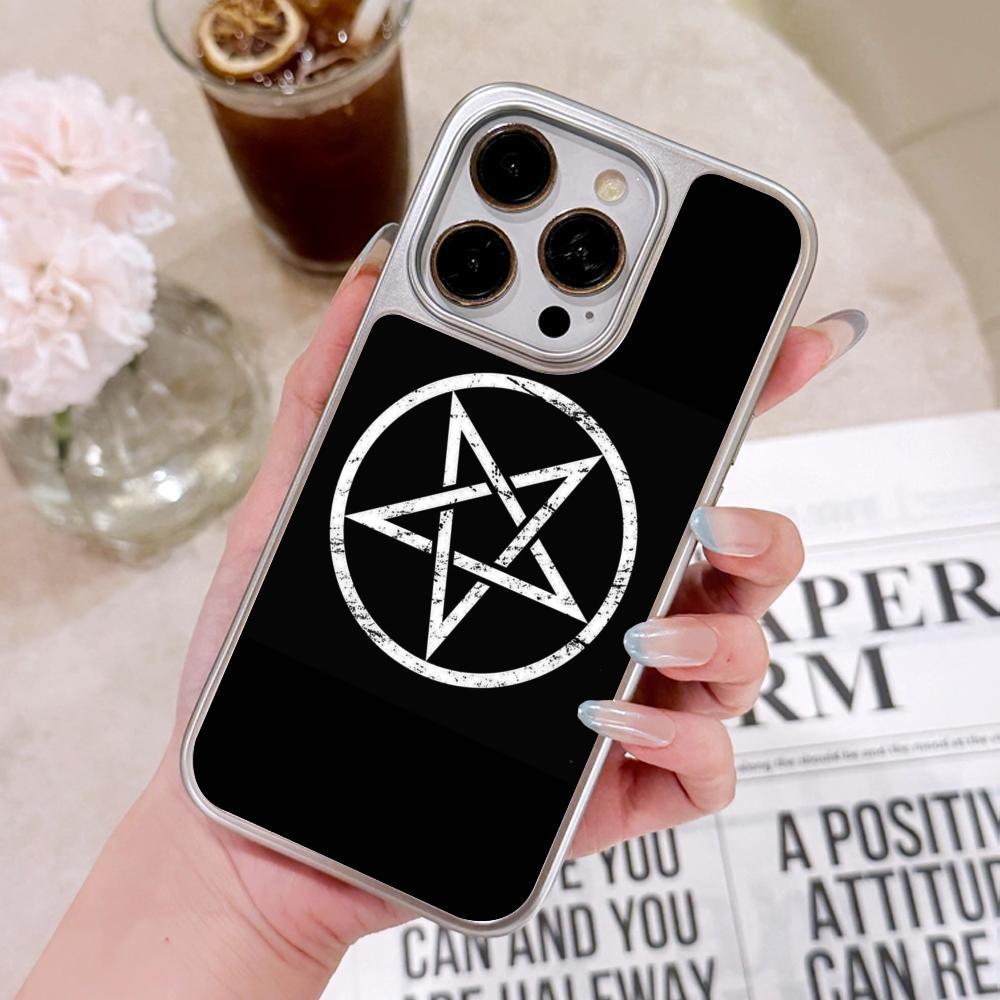 Aesthetic Pentagram Phone Case for iPhone 17 16 15 14 13 12 11 Air Pro Max Plus Electroplated Silver Cover