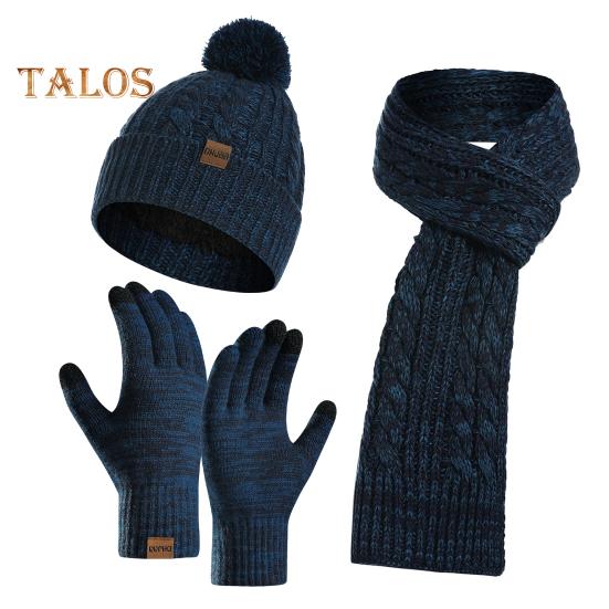 

3 шт. Зимняя теплая вязаная шапка-бини, перчатки для сенсорного экрана, шарф, набор для женщин и мужчин, катание на лыжах, коньках, кемпинге, вождении, спорте на открытом воздухе, подарки