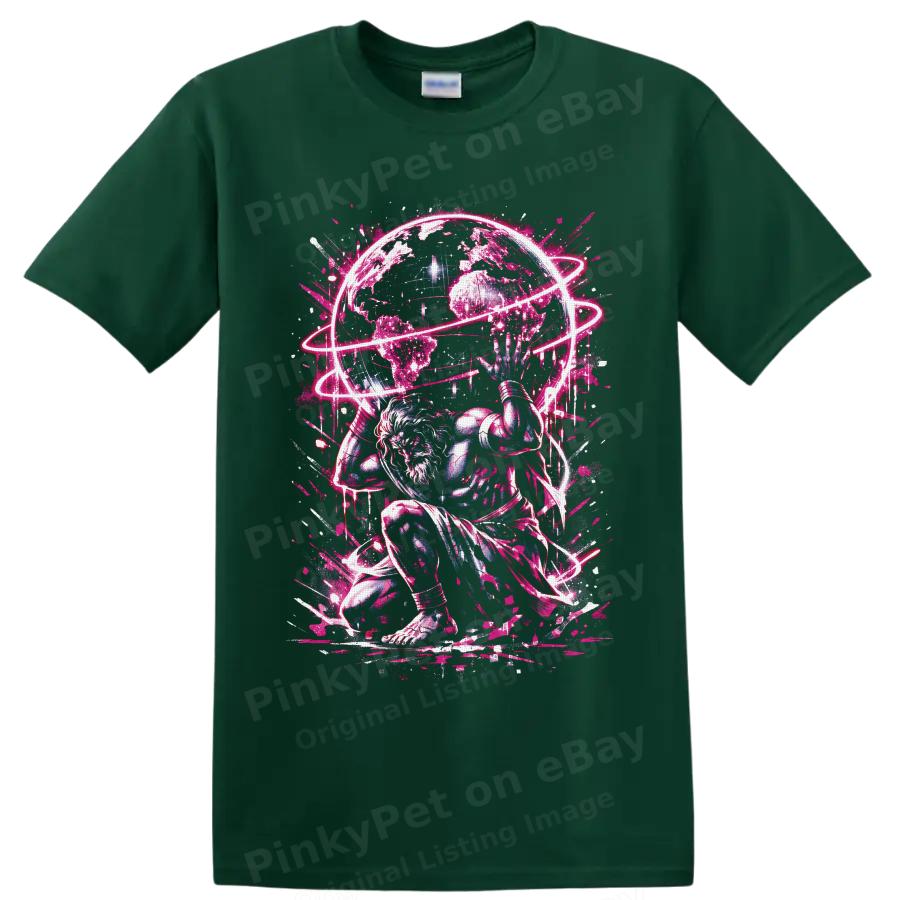 Cosmic Warrior Earth Globe Neon Pink Graphic Art T Shirt Space Fantasy Tee Gift