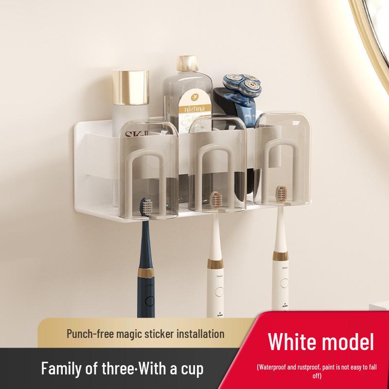 Wall-Mounted Punch-Free Toothbrush and Mouthwash Holder Set