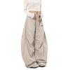 Unisex Retro Pleated Parachute Cargo Pants with Velvet Wide Legs