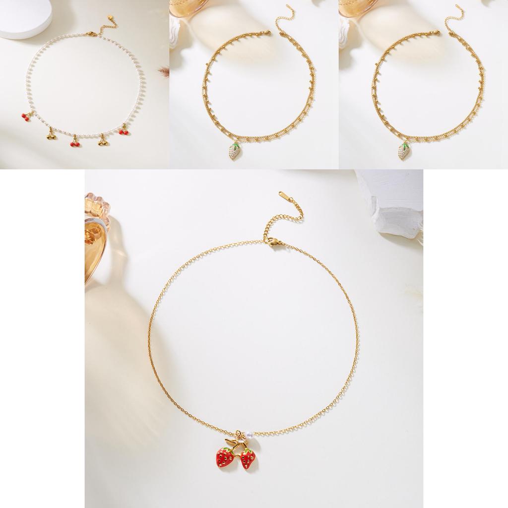 Urlaubsstil Edelstahl Frucht-Halskettenset mit Perlen- und Kristallelementen für Damen und Herren