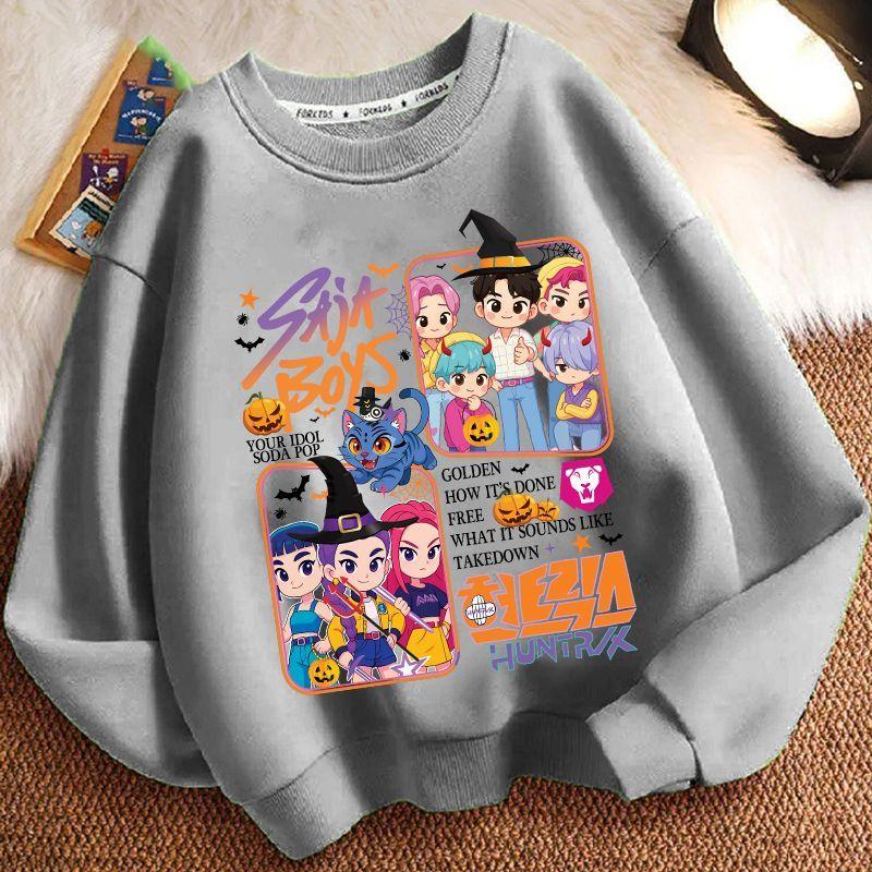 Children's Witch Hunt Team Round-neck Hoodie for Autumn and Winter, Loose Long-sleeved Casual Tops for Boys and Girls