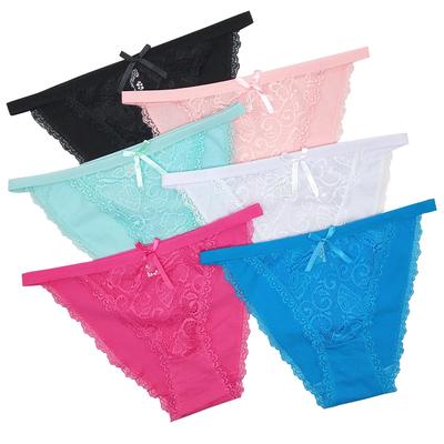 Sexy Briefs Front Lace Women Underwear Everyday Low Rise Panties Breathable Transparent Ladies Knickers Lingerie Lot 6 PCS