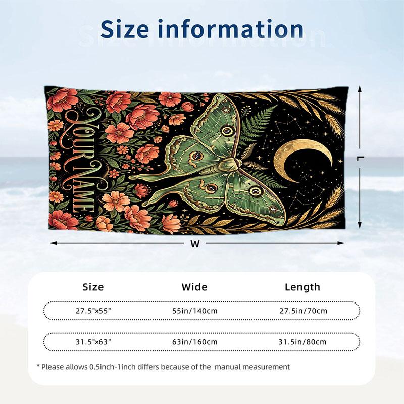 Butterfly Art Nouveau Theme Quick Dry Beach Towel Custom Name Text Print Large Sand Resistant Towel Beach Vacation