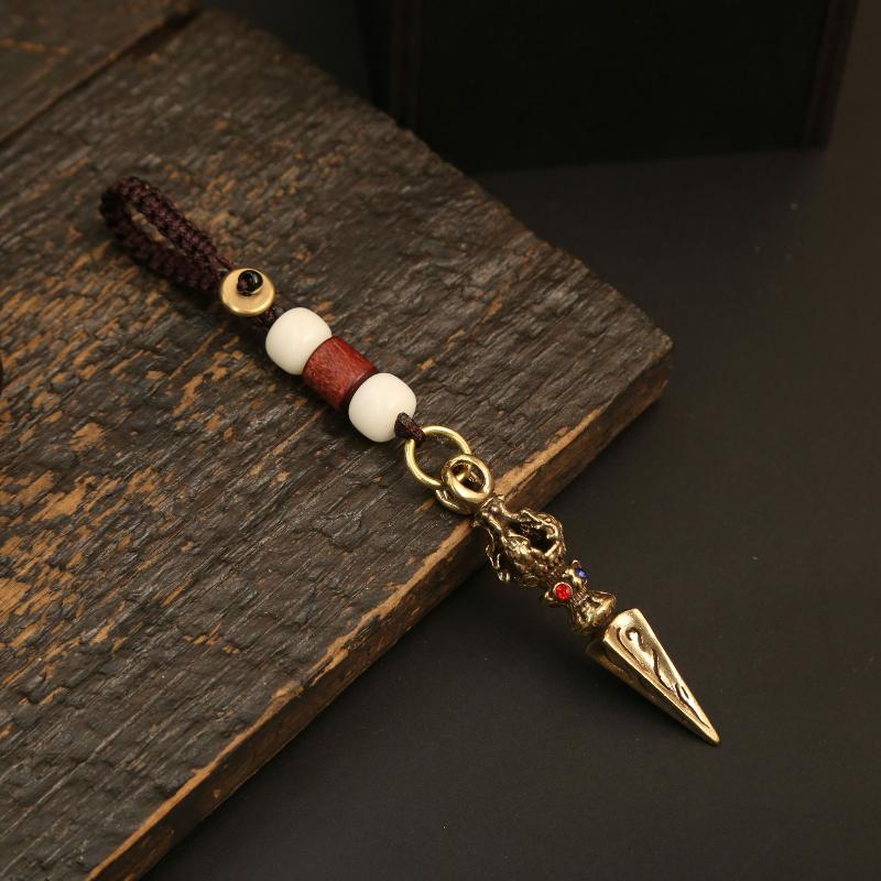 Tibetischer Buddhistischer Vajra Schlüsselanhänger Messing Diamantiert Vintage Amulett Anhänger Für Männer Handgefertigt Auto Schlüsselanhänger Mit Geflochtenem Seil Glücksbringer Geschenk