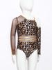 Kids Girls Leopard Printed Gymnastics Ballet Leotards Dance Performance Costume Rhinestones Caveman Jumpsuit with Oversleeve
