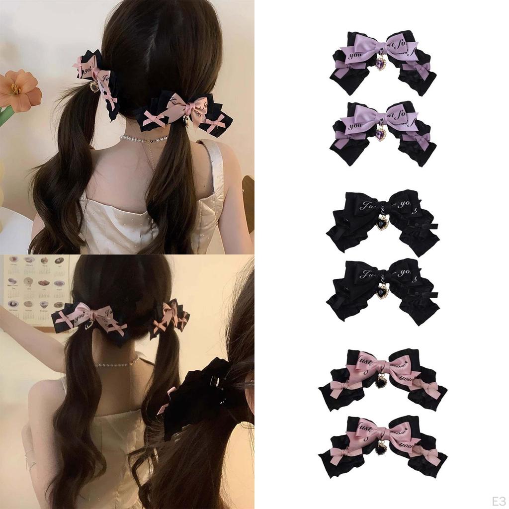 2PCS Lolita Bow Hair Clips Barrettes Cosplay Accessories Fashion Anime Gothic