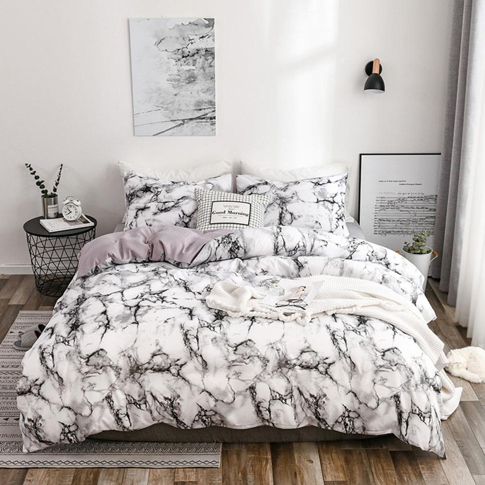Nordic White Marble Pattern Printed Duvet Cover Set 200 x 200 With Pillowcase 2/3pcs Bedclothes Double Queen King Size Bed Linen